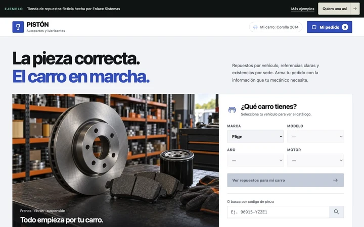Portada de la web de ejemplo Pistón
