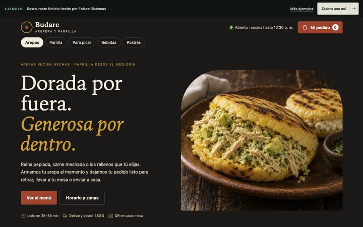Portada de la web de ejemplo Budare